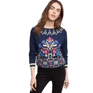 Anthropologie HWR Floral Intarsia Sweatshirt